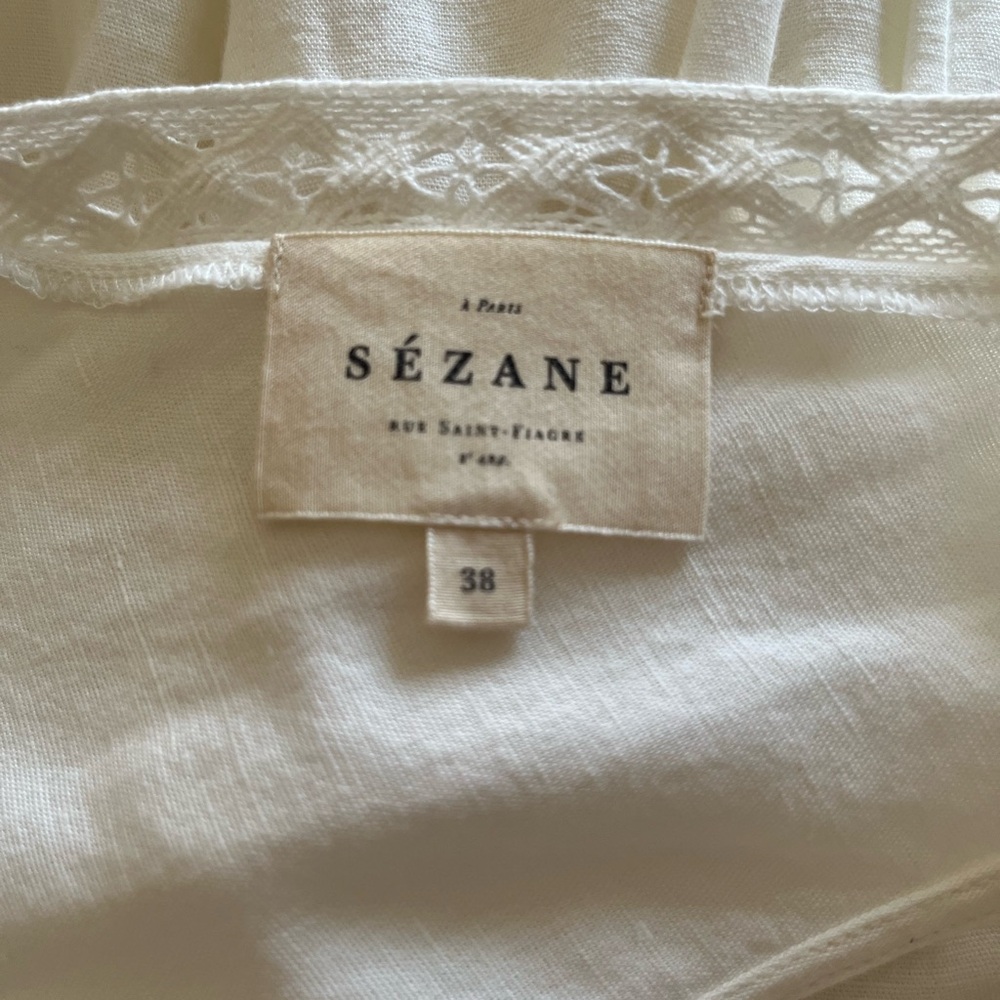 Sezane Zarri embroidered white/ecru lace midi dress.  Cotton/linen. Size 38 - Picture 12 of 15